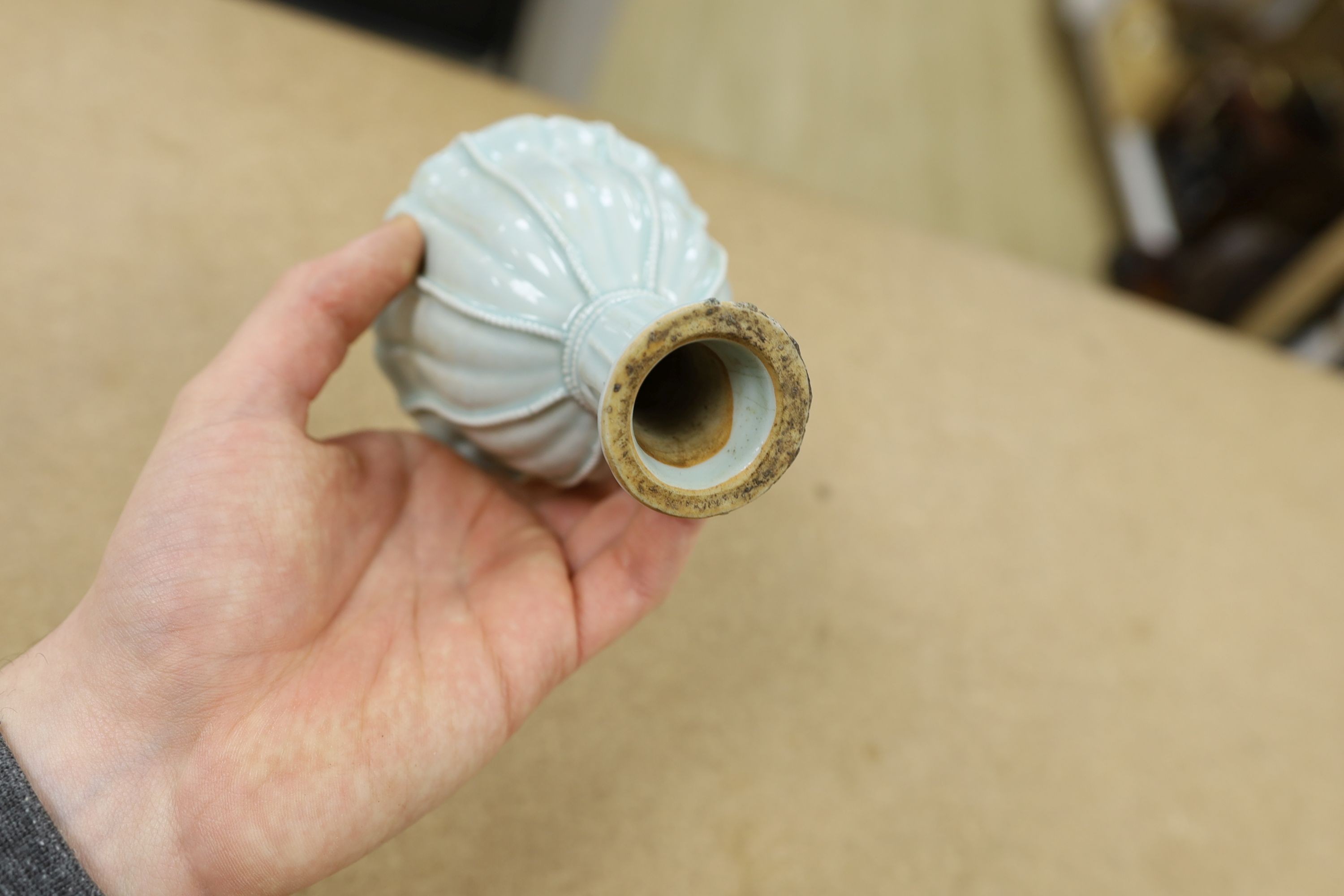 A Chinese Qingbai type stem cup., 10 cms high.